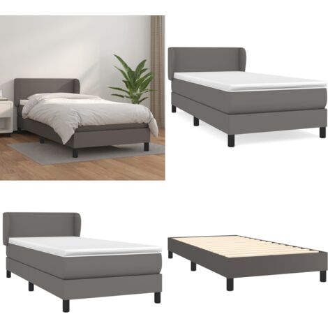Cama box spring con colchón cuero sintético gris 90x200 cm - Colchón de muelles - Cuero sintético