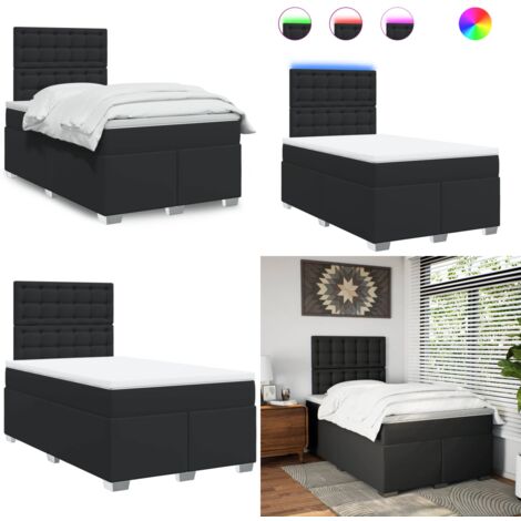 Cama box spring con colchón cuero sintético negro 120x200 cm - Cama box spring - Colchón de muelles ensacados