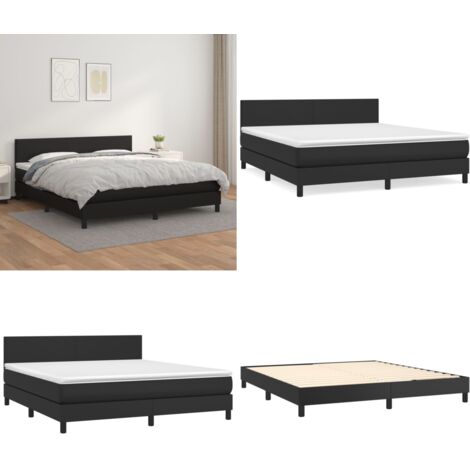 Cama box spring con colchón cuero sintético negro 160x200 cm - Colchón de muelles - Cama con cabecero ajustable