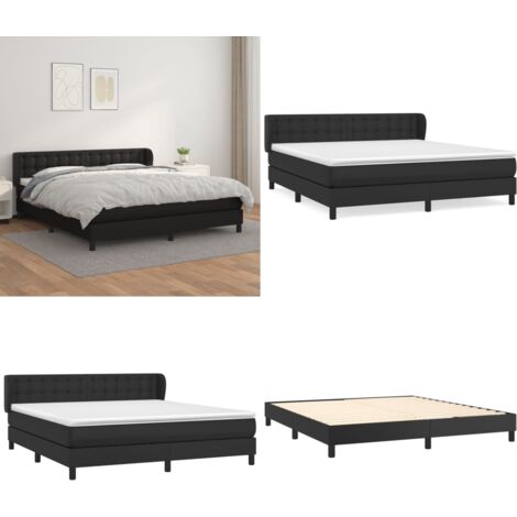 Cama box spring con colchón cuero sintético negro 160x200 cm - Colchón de muelles - Cama de cuero sintético
