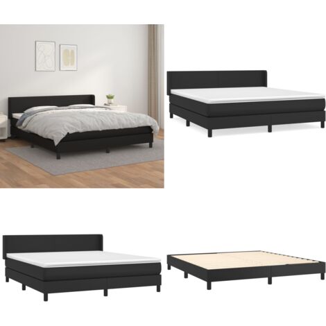 Cama box spring con colchón cuero sintético negro 160x200 cm - Colchón de muelles - Cama de cuero sintético