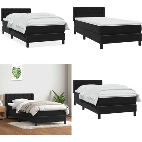 Cama box spring con colchón cuero sintético negro 80x220 cm - Colchón de muelles - Cama con cabecero