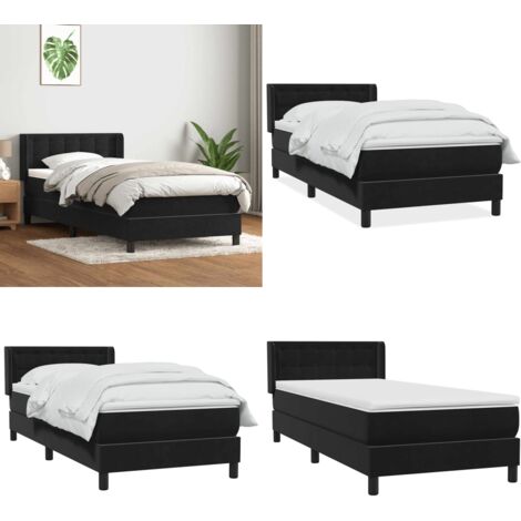 Cama box spring con colchón cuero sintético negro 80x220 cm - Colchón de muelles - Cama con cabecero
