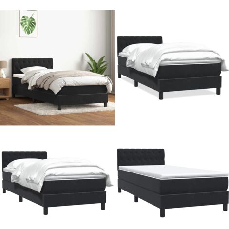 Cama box spring con colchón cuero sintético negro 80x220 cm - Colchón de muelles ensacados - Cama con cabecero ajustable