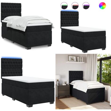 Cama box spring con colchón cuero sintético negro 90x190 cm - Cama box spring - Colchón ensacado