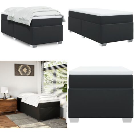 Cama box spring con colchón cuero sintético negro 90x190 cm - Colchón de muelles - Cuero sintético