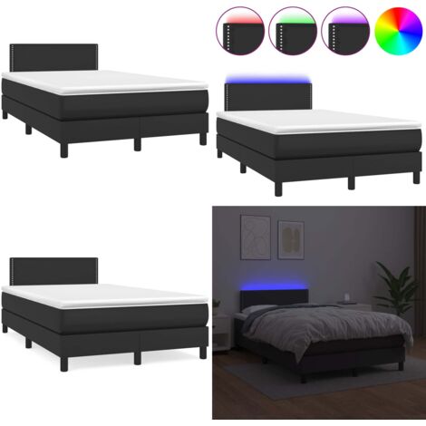 Cama box spring con colchón LED cuero sintético negro 120x190cm - Cama box spring - Colchón con LED
