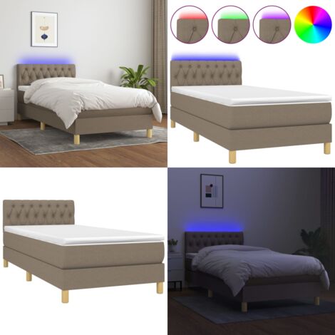 Cama box spring con colchón LED tela gris taupe 100x200 cm - Cama box spring - Colchón LED