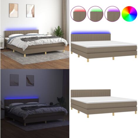 Cama box spring con colchón LED tela gris taupe 160x200 cm - Colchón LED - Cama con luz