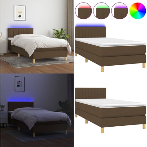 Cama box spring con colchón LED tela marrón oscuro 80x200 cm - Cama box spring - Colchón LED