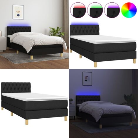 Cama box spring con colchón LED tela negro 100x200 cm - Cama box spring - Colchón LED
