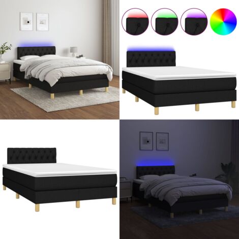 Cama box spring con colchón LED tela negro 120x200 cm - Cama box spring - Colchón LED