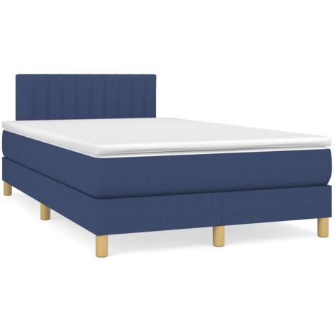 Cama box spring con colchón tela azul 120x190 cm