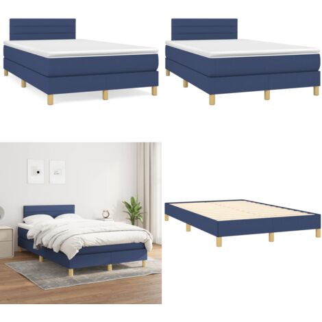 Cama box spring con colchón tela azul 120x190 cm - Cama de muelles ensacados - Cama de muelles azul