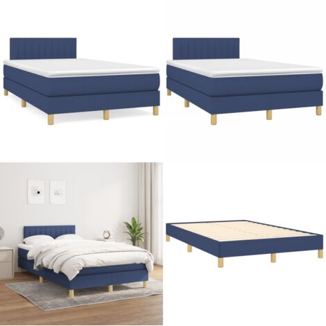 Cama box spring con colchón tela azul 120x190 cm - Cama de muelles ensacados - Cama de muelles azul