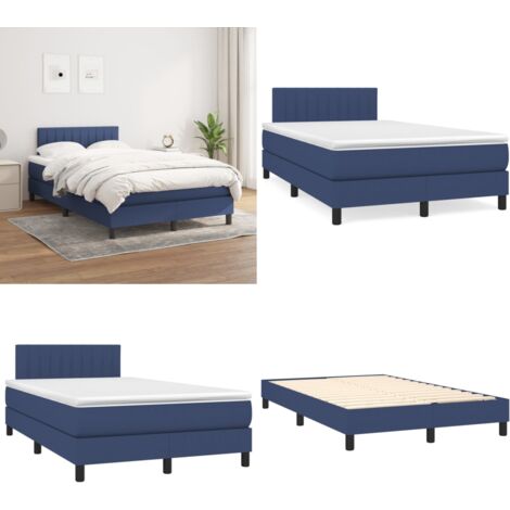 Cama box spring con colchón tela azul 120x200 cm - Cama box spring - Colchón de muelles ensacados