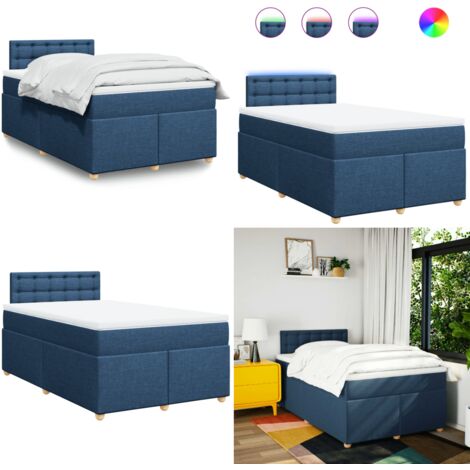 Cama box spring con colchón tela azul 120x200 cm - Cama de muelles ensacados - Cama con luz LED