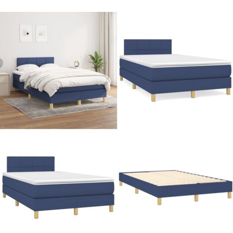 Cama box spring con colchón tela azul 120x200 cm - Colchón de muelles - Cama box spring