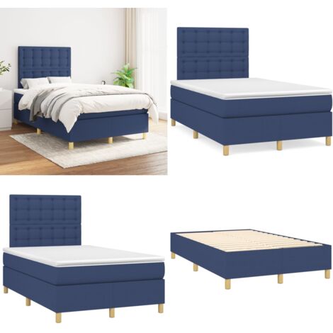 Cama box spring con colchón tela azul 120x200 cm - Colchón de muelles - Cama con cabecero ajustable