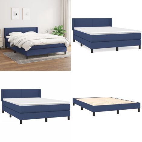 Cama box spring con colchón tela azul 140x200 cm - Colchón de muelles - Cama box spring