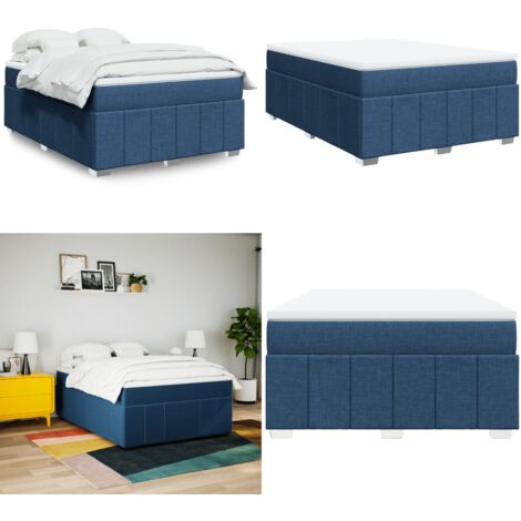 Cama box spring con colchón tela azul 140x200 cm - Colchón de muelles - Cama de muelles ensacados
