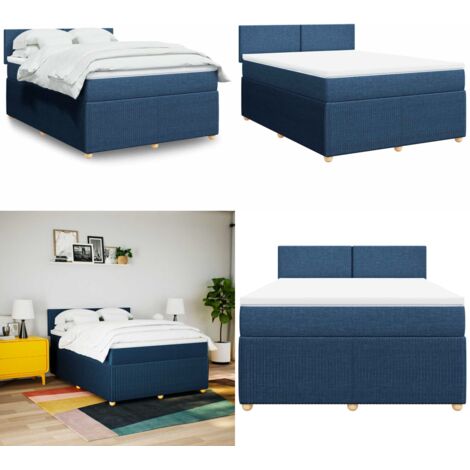 Cama box spring con colchón tela azul 140x200 cm - Colchón de muelles ensacados - Cama box spring