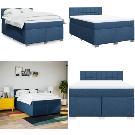 Cama box spring con colchón tela azul 140x200 cm - Colchón de muelles ensacados - Cama box spring