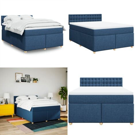 Cama box spring con colchón tela azul 140x200 cm - Colchón de muelles ensacados - Cama box spring