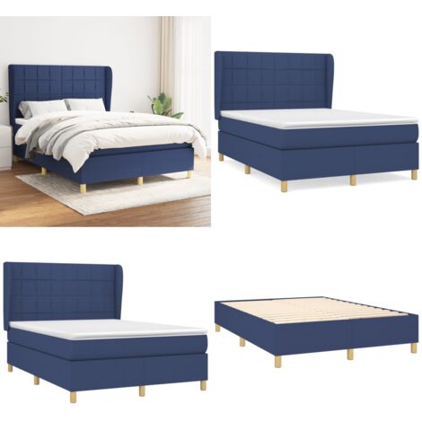 Cama box spring con colchón tela azul 140x200 cm - Colchón de muelles ensacados - Cama box spring