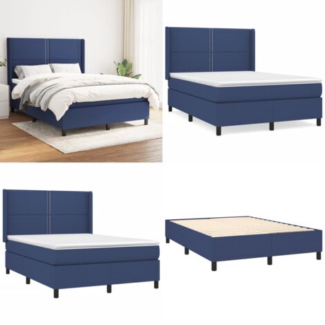 Cama box spring con colchón tela azul 140x200 cm - Colchón de muelles ensacados - Cama box spring