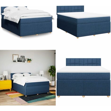 Cama box spring con colchón tela azul 140x200 cm - Colchón de muelles ensacados - Cama box spring