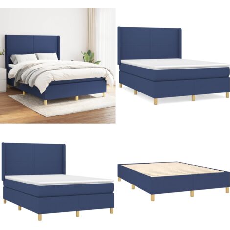 Cama box spring con colchón tela azul 140x200 cm - Colchón de muelles ensacados - Cama box spring
