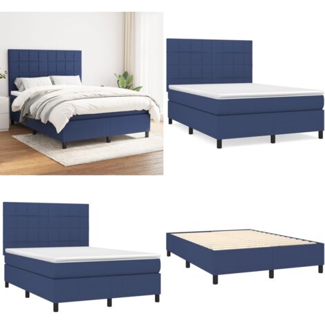 Cama box spring con colchón tela azul 140x200 cm - Colchón de muelles ensacados - Cama box spring