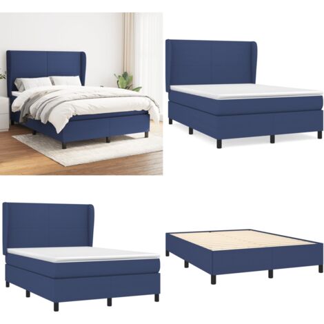 Cama box spring con colchón tela azul 140x200 cm - Colchón de muelles ensacados - Cama box spring