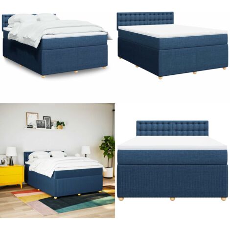 Cama box spring con colchón tela azul 140x200 cm - Colchón de muelles ensacados - Cama box spring