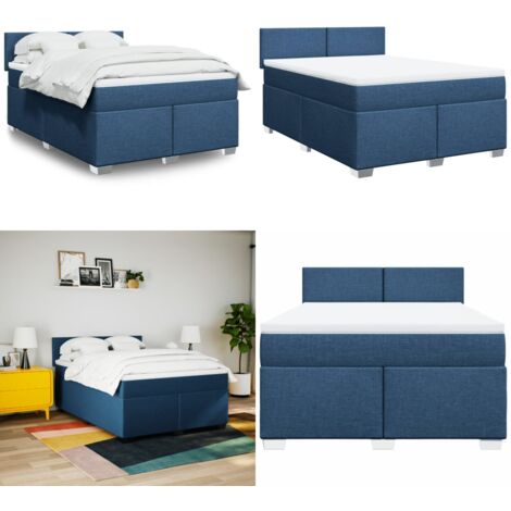 Cama box spring con colchón tela azul 140x200 cm - Colchón de muelles ensacados - Cama box spring