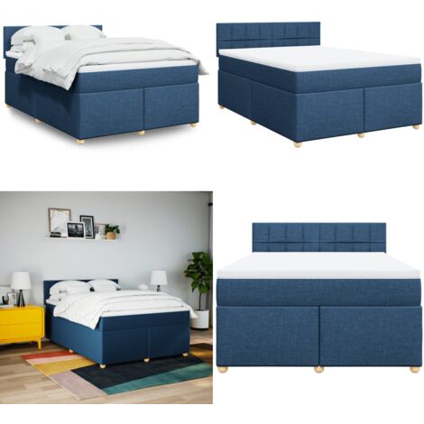 Cama box spring con colchón tela azul 140x200 cm - Colchón de muelles ensacados - Cama box spring