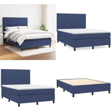 Cama box spring con colchón tela azul 140x200 cm - Colchón de muelles ensacados - Cama box spring