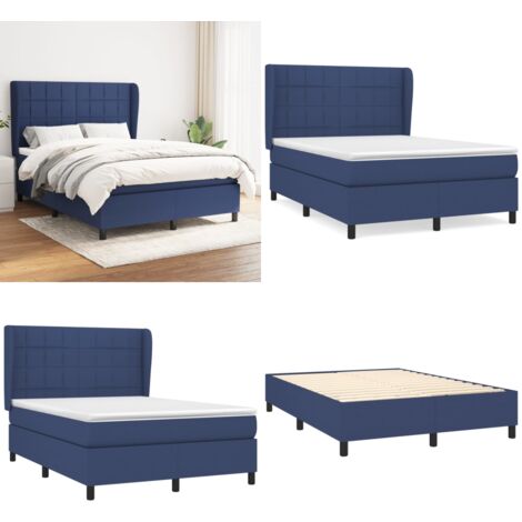 Cama box spring con colchón tela azul 140x200 cm - Colchón de muelles ensacados - Cama box spring