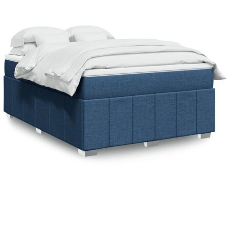 Cama box spring con colchón tela azul 160x200 cm