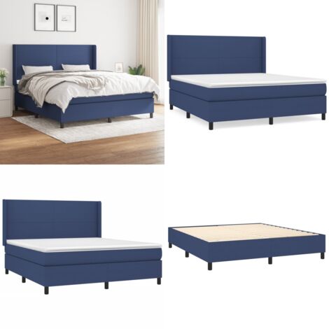 Cama box spring con colchón tela azul 160x200 cm - Cama box spring - Colchón de muelles ensacados