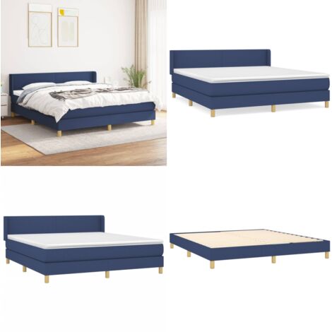 Cama box spring con colchón tela azul 160x200 cm - Colchón de muelles - Cama box spring