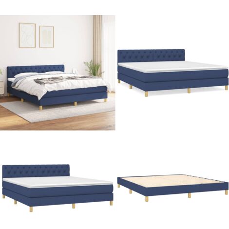 Cama box spring con colchón tela azul 160x200 cm - Colchón de muelles - Cama box spring
