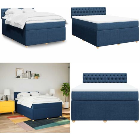 Cama box spring con colchón tela azul 160x200 cm - Colchón de muelles - Cama de muelles