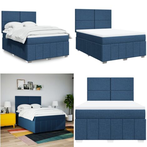 Cama box spring con colchón tela azul 160x200 cm - Colchón de muelles - Cama de muelles