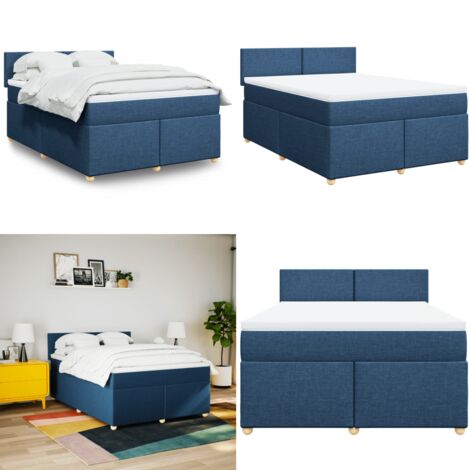 Cama box spring con colchón tela azul 160x200 cm - Colchón de muelles - Cama de muelles