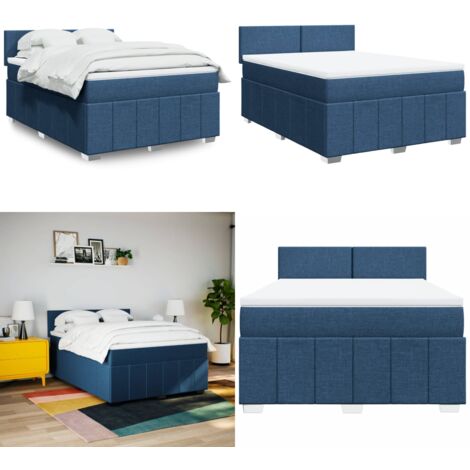 Cama box spring con colchón tela azul 160x200 cm - Colchón de muelles - Cama de muelles ensacados