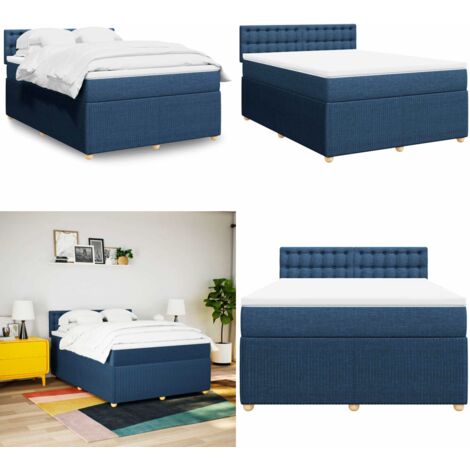 Cama box spring con colchón tela azul 160x200 cm - Colchón de muelles - Cama de muelles ensacados