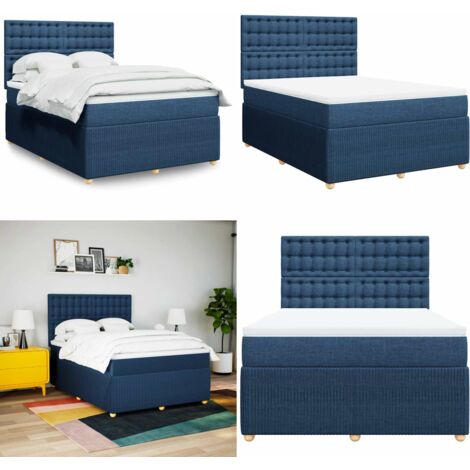 Cama box spring con colchón tela azul 160x200 cm - Colchón de muelles - Cama de muelles ensacados