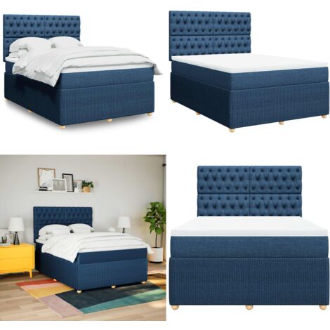 Cama box spring con colchón tela azul 160x200 cm - Colchón de muelles - Cama de muelles ensacados